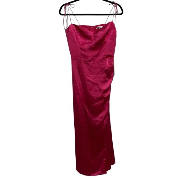NEW NWT Reformation Marguerite 100% Silk Midi Dress In Flambe Bright Pink
